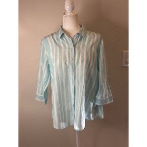 Chicos Playful Stripe Kylee 3/4 Sleeves Top Size 1 (Medium) AW1927